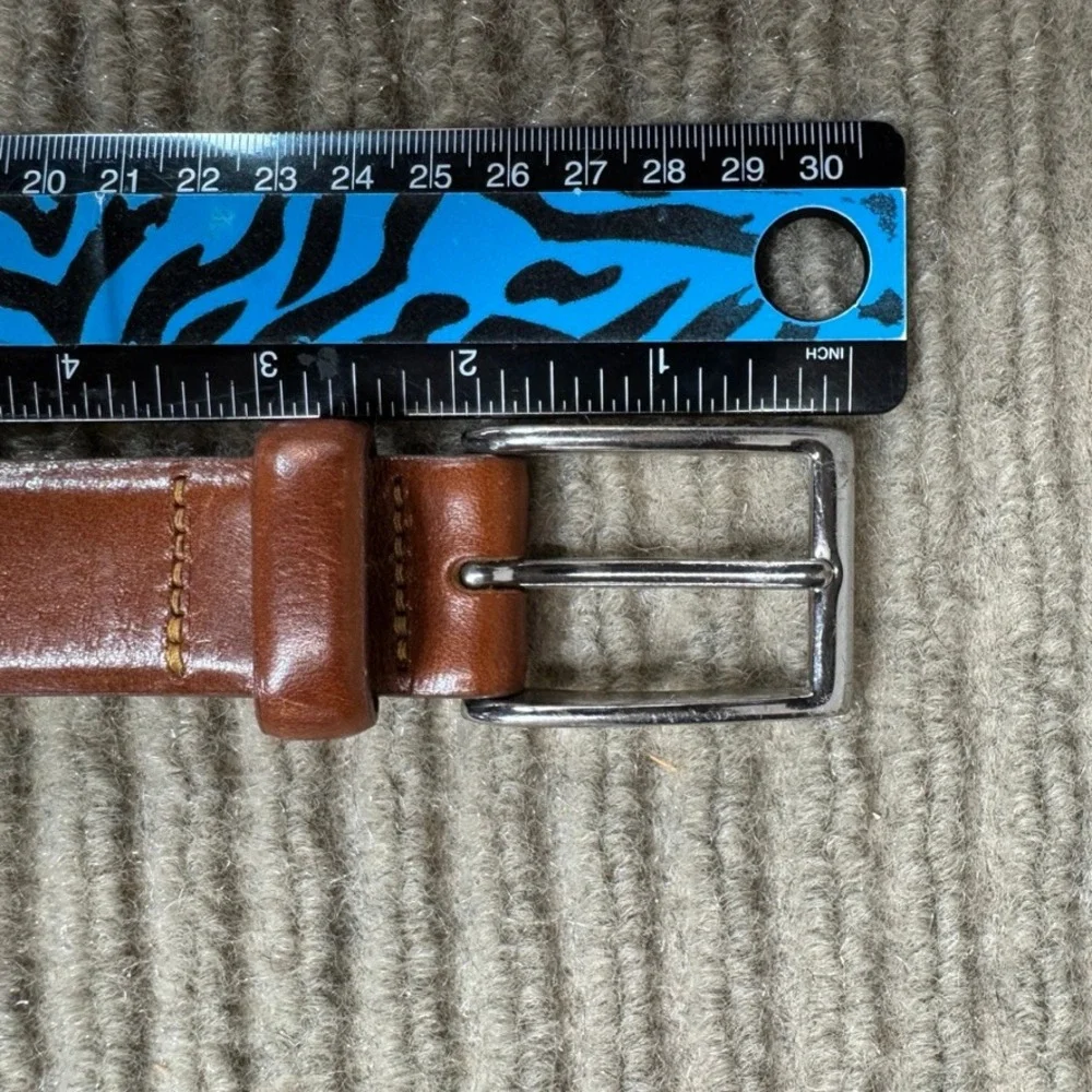 J.Crew Mens Brown Italian Leather Dress Belt Size 30 Silver Buckle E3145
